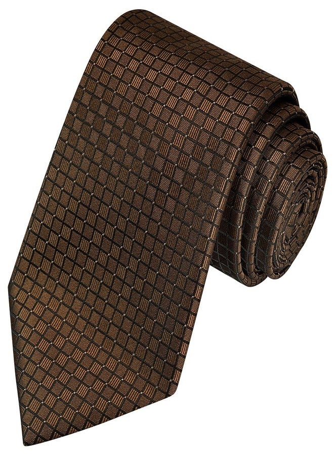 KissTies Mens Truffle Brown Tie Checkered Necktie Wedding Ties For Men - Image 1